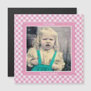 Invitation Magnétique Votre photo :  En vichy chèques Motifs en rose/bla