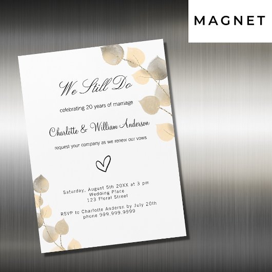 Invitation Magnétique Vow renouvellement or eucalyptus blanc luxe