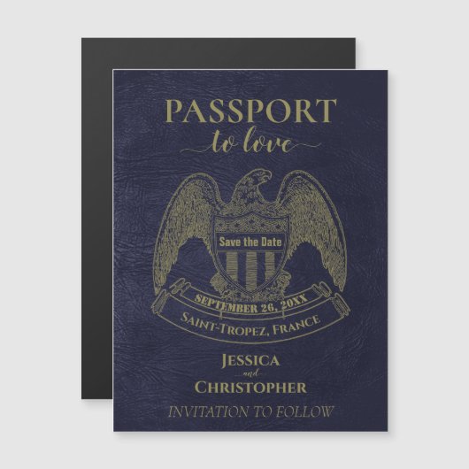 Invitation Magnétique Voyage Passeport Destination Mariage Enregistrer l (Devant / Derrière)