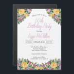 Invitation Magnétique Watercolor Floral Bouquets 50th Birthday Party<br><div class="desc">De jolis bouquets de fleurs aquarelles dans les tons jaunes, violets, mauves et roses avec une verdure luxuriante font le cadre parfait pour les détails de votre fête d'anniversaire. Si joli que vos amis voudront l'afficher dans un endroit bien en vue pour se souvenir de la journée. Idéal pour les...</div>