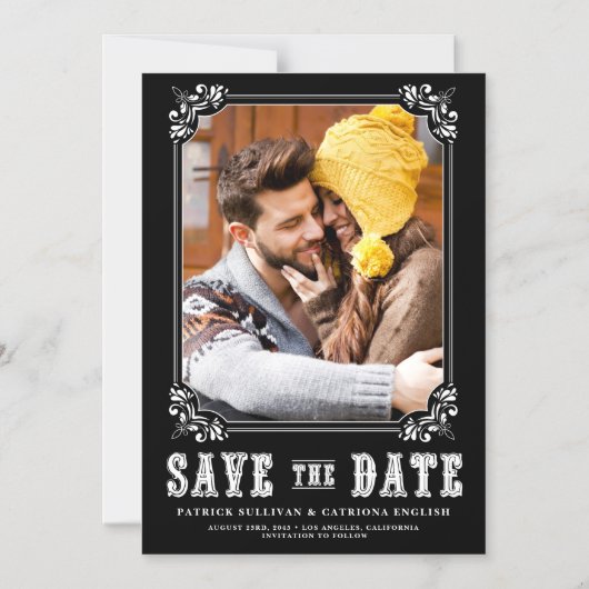 Invitation Magnétique Western Typography Photo Frame Save the Date (Recto)