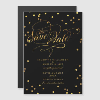 Invitation Magnétique Whimsical Gold Confetti Mariage Enregistrer La Dat
