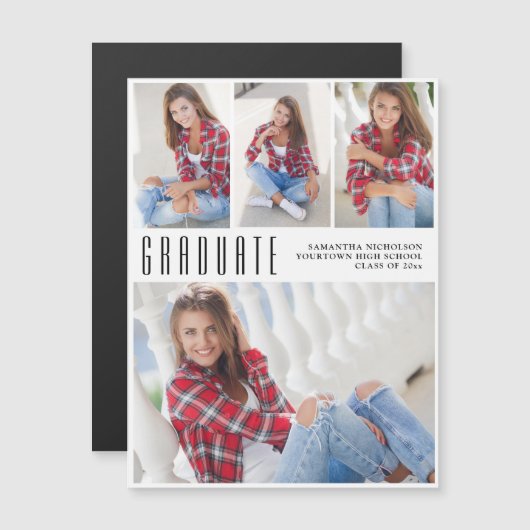 Invitation Magnétique White High School College Graduation 4 Photo (Devant / Derrière)