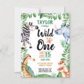 Invitation Magnétique Wild One Safari Animaux Enfants 1er anniversaire (Recto)