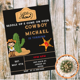 Invitation Magnétique Wild West Cactus Birthday Boy