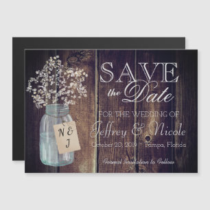 Invitation Magnétique Wood Rustic Country Barne Mariage Date de sauvegar