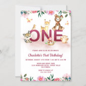 Invitation Magnétique Woodland Pink 1er anniversaire (Recto)