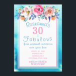 Invitation Magnifique 30 et fabuleux floral<br><div class="desc">Invitation tes amis pour fêter ton anniversaire avec de magnifiques fleurs d'aquarelle sur un arrière - plan bleu aquarelle. Customisez facilement l'invitation avec les détails de votre fête. Cliquez sur "Personnalisez ce modèle" et remplacez le texte modèle par vos propres détails. Cette invitation a une guirlande de belles fleurs d'aquarelle...</div>