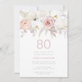 Invitation Magnifique 80ème anniversaire fête Blush Floral (Devant)