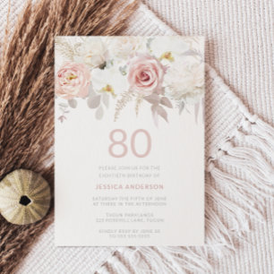 Invitation Magnifique 80ème anniversaire fête Blush Floral