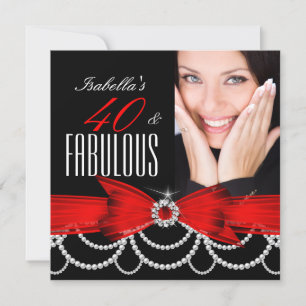 Invitation Magnifique Anniversaire 40 Rouge Noir Blanc Perle 