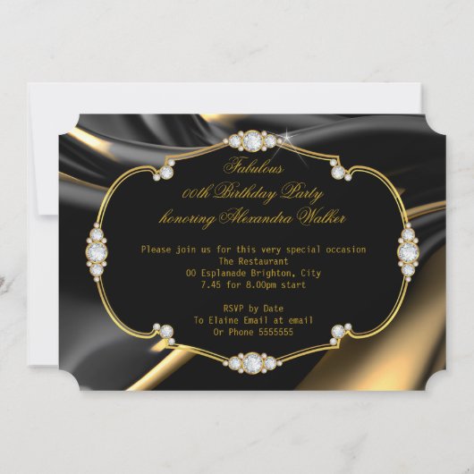 Invitation Magnifique Anniversaire Diamants Or Noir (Dos)