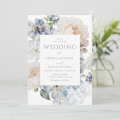 Invitation Magnifique aquarelle bleu bleu foncé Mariage flora (Debout devant)