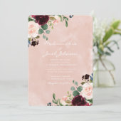 Invitation Magnifique Aquarelle Blush Mariage rouge Bourgogne (Debout devant)