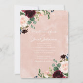 Invitation Magnifique Aquarelle Blush Mariage rouge Bourgogne (Devant)