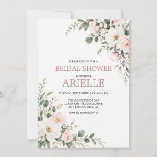 Invitation Magnifique Baby Shower Fleurs de Magnolia Rose