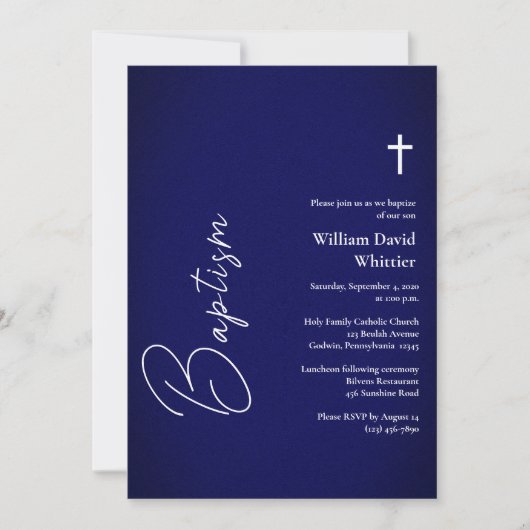 Invitation Magnifique Baptême Catholique Romain Bleu (Devant)