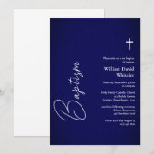Invitation Magnifique Baptême Catholique Romain Bleu (Devant / Derrière)