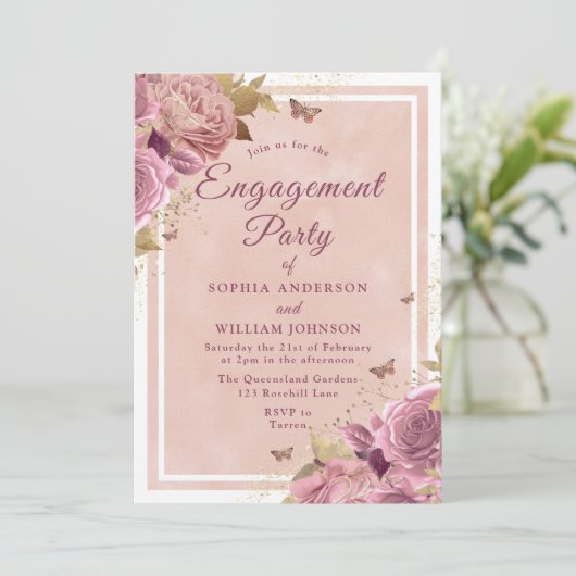 Invitation Magnifique Blush Floral Engagement Party (Debout devant)