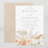 Invitation Magnifique Blush moderne or & blanc Mariage floral (Devant / Derrière)