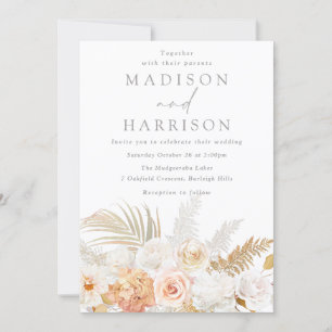 Invitation Magnifique Blush moderne or & blanc Mariage floral