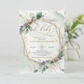 Invitation Magnifique boho vert feuille or oh bébé (Debout devant)