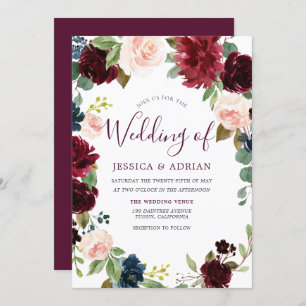 Invitation Magnifique Bourgogne Red Wine Blush Wedding Invita