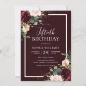 Invitation Magnifique Bourgogne Rouge & Blush Floral 50e anni (Devant)