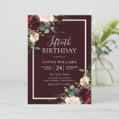 Invitation Magnifique Bourgogne Rouge & Blush Floral 50e anni (Debout devant)
