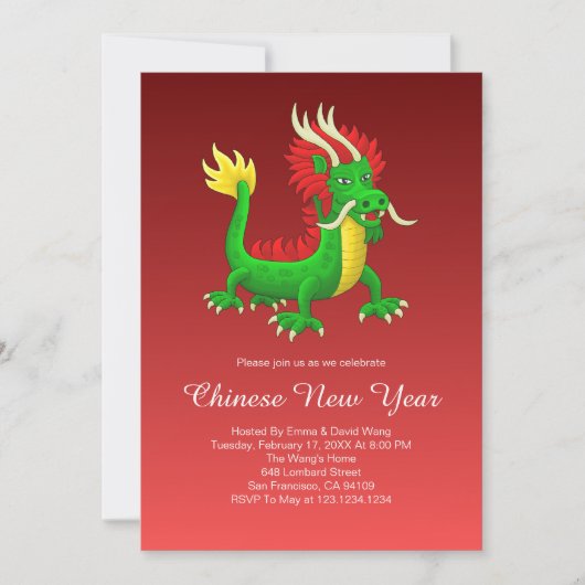 Invitation Magnifique dragon chinois dessiné à la main (Devant)