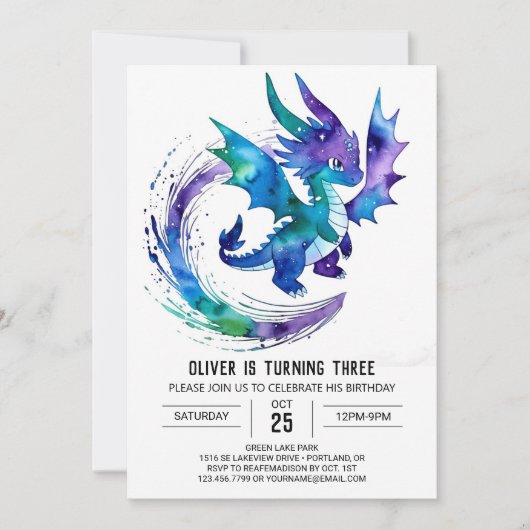 Invitation Magnifique Dragon Digital Boy Anniversaire (Devant)
