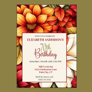 Invitation Magnifique Fleur de Dahlia d'Automne 70e Anniversa