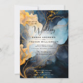 Invitation Magnifique Indigo Blue et Gold Abstrait (Devant)