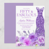 Invitation Magnifique Lavande violette Florale 50e anniversai (Devant / Derrière)