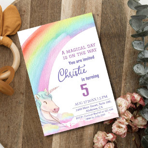 Invitation Magnifique licorne moderne unicorne arc-en-ciel 5e