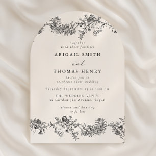 Invitation Magnifique Mariage Arch Floral Noir Vintage