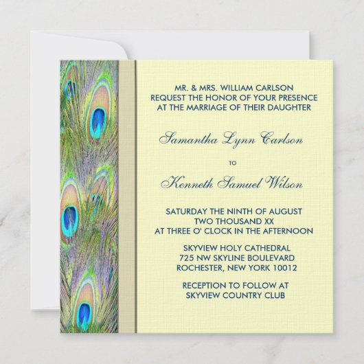 Invitation Magnifique mariage au paon doré (Devant)