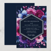 Invitation Magnifique mariage bleu marine lunatique (Devant / Derrière)