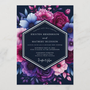Invitation Magnifique mariage bleu marine lunatique