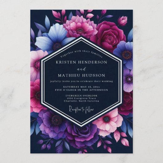 Invitation Magnifique mariage bleu marine lunatique (Devant)