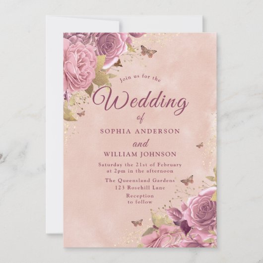 Invitation Magnifique Mariage d'aquarelle flush Blush (Devant)