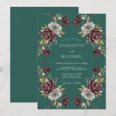 Invitation Magnifique mariage d'hiver sarcelle (Devant / Derrière)