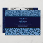 Invitation Magnifique Mariage Mehndi Mandalas (Bleu) (Devant / Derrière)