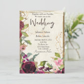 Invitation Magnifique mariage rose burgundy et or (Debout devant)