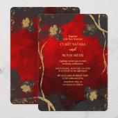 Invitation Magnifique mariage rouge, gris et or élégant (Devant / Derrière)