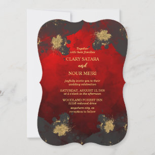 Invitation Magnifique mariage rouge, gris et or élégant