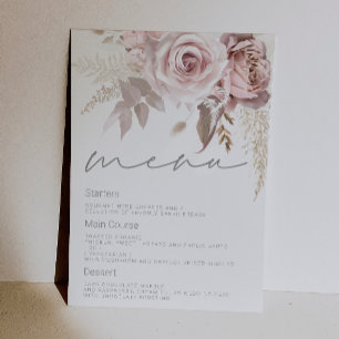 Invitation Magnifique Menu de Mariage Floral Rose Digital