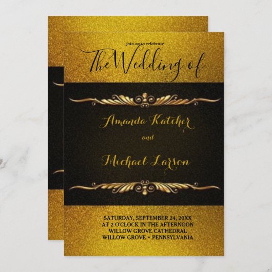 Invitation Magnifique Parties scintillant Or Et Noir Magnifiq (Devant / Derrière)