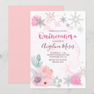 Invitation Magnifique Quinceanera Rose Argenté sur le thème d