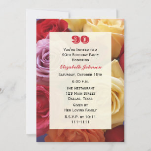 Invitation Magnifique Rose 90e anniversaire de fête Invitatio